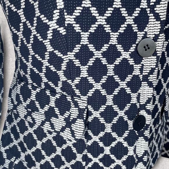 TALBOTS COTTON GEOMETRIC BLAZER JACKET BLUE WHITE 6p - Picture 7 of 8